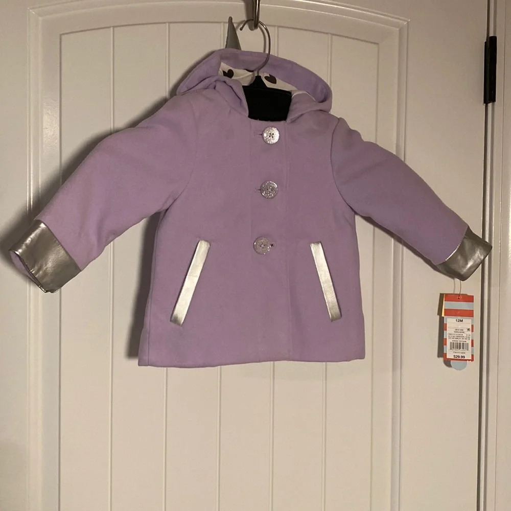 Cat & Jack Girls Unicorn Hooded Jacket Purple/Silver Size 12m